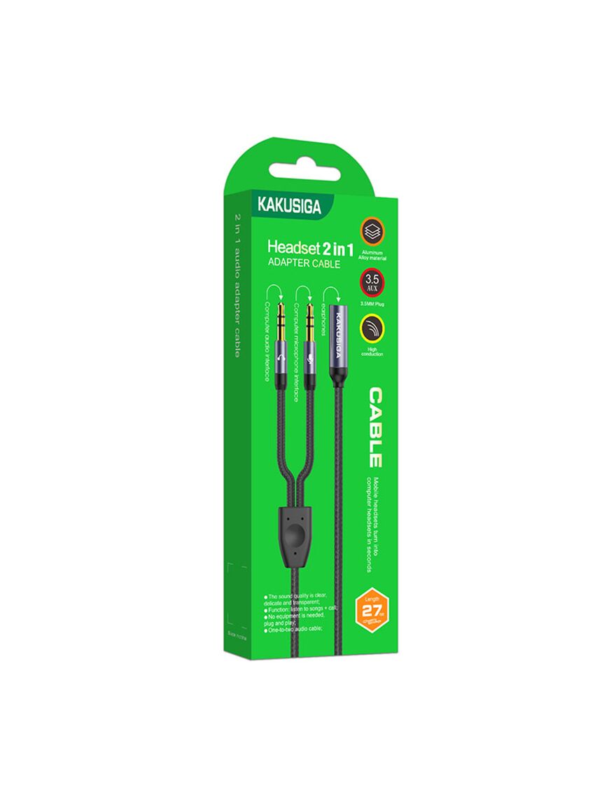 Cablu Audio, 2 x Male 3.5mm la 1 x Female 3.5mm, 27cm | BLACK