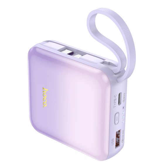 Baterie Externa, PowerBank cu cabluri UBS-A/USB-C/Lightning, 22.5W+PD20W, 10.000mAh, PURPLE