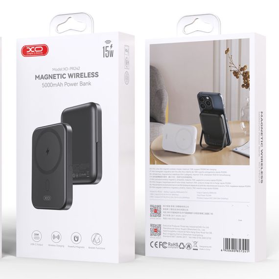 Baterie Externa, MagBank Wireless 15W/PD20W, Magnetica, Stand U-shape, 5.000mAh, Fast Charge, BLACK