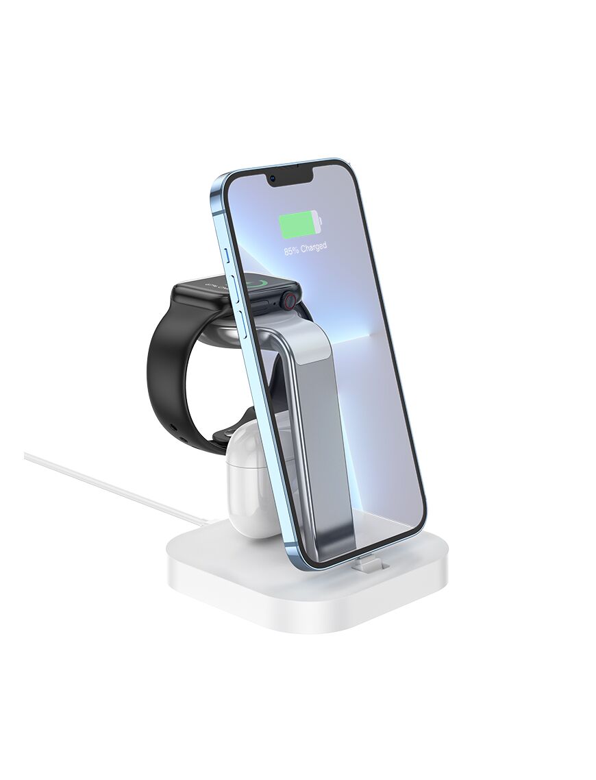 Incarcator office, 3 in 1, iPhone, iWatch, Casti | WHITE
