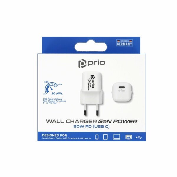 ÎNCĂRCĂTOR DE PERETE PRIO GAN POWER USB-C - 30W - ALB
