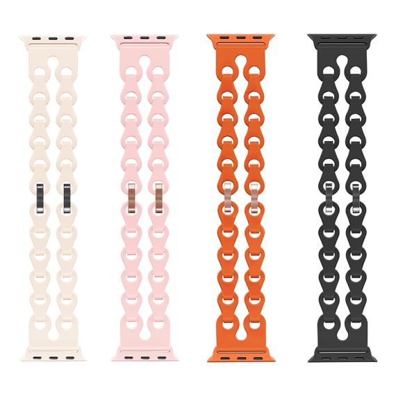 Curea silicon, pentru iWatch, Universal Size (42/44/45/49mm) - Flexibile Band, Hollow, Crem