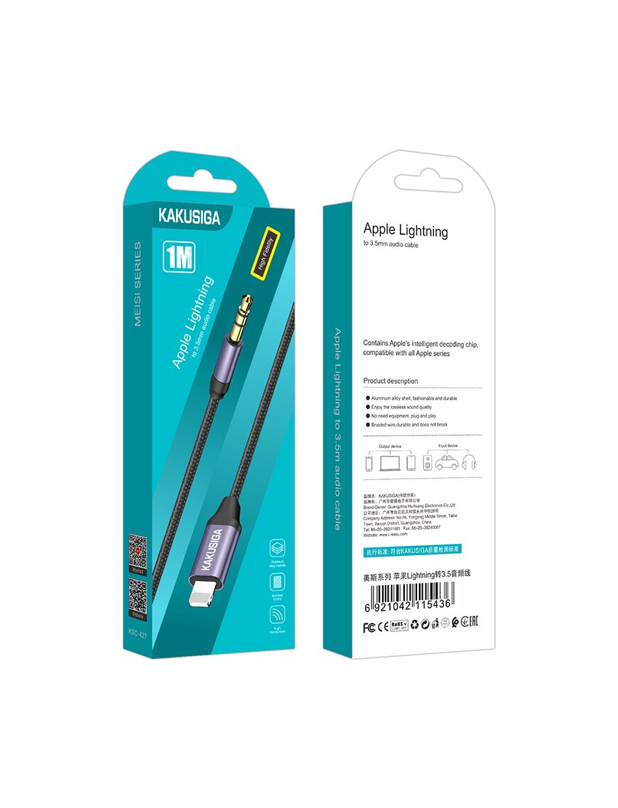 Cablu Audio, 3.5mm Jack la Lightning, 1m | BLACK