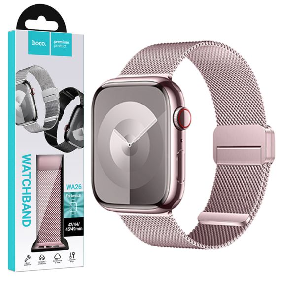 Curea metalica Apple Watch, inchidere magnet,Size (42/44/45/49mm) Milanese Style,Pink