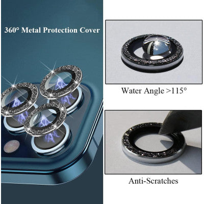 Protectie Camere Individuale din Sticla cu Diamante Argintiu Pentru Iphone 12 Pro Max