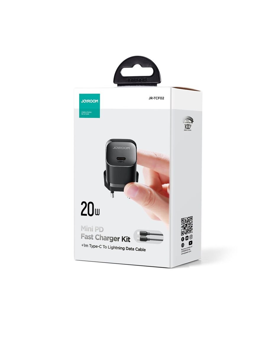 Incarcator rapid priza Joyroom USB Type-C 20W cu cablu Type-C to Lightning inclus negru (JR-TCF06)