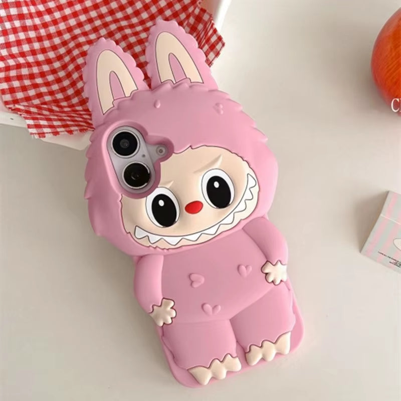 Husă iPhone 13 , Desen 3D Labubu, Silicon Moale,Pink