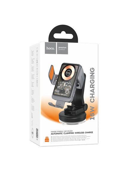 Suport Auto cu incarcare Wireless, 15W,cu cleme laterale, montaj Bord, cablu USB-C, 1m, AutoSensor Lock, GRA