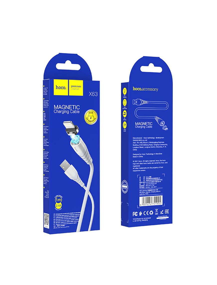 Cablu Incarcare si Date, Magnetic, 2.4A, 18W, USB-A la Lightning, 1m | WHITE