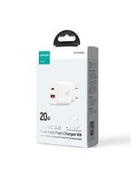 Incarcator Dual USB-A + USB-C, 20W + Cablu Lightning, 1m | WHITE - mag-genius-accesorii