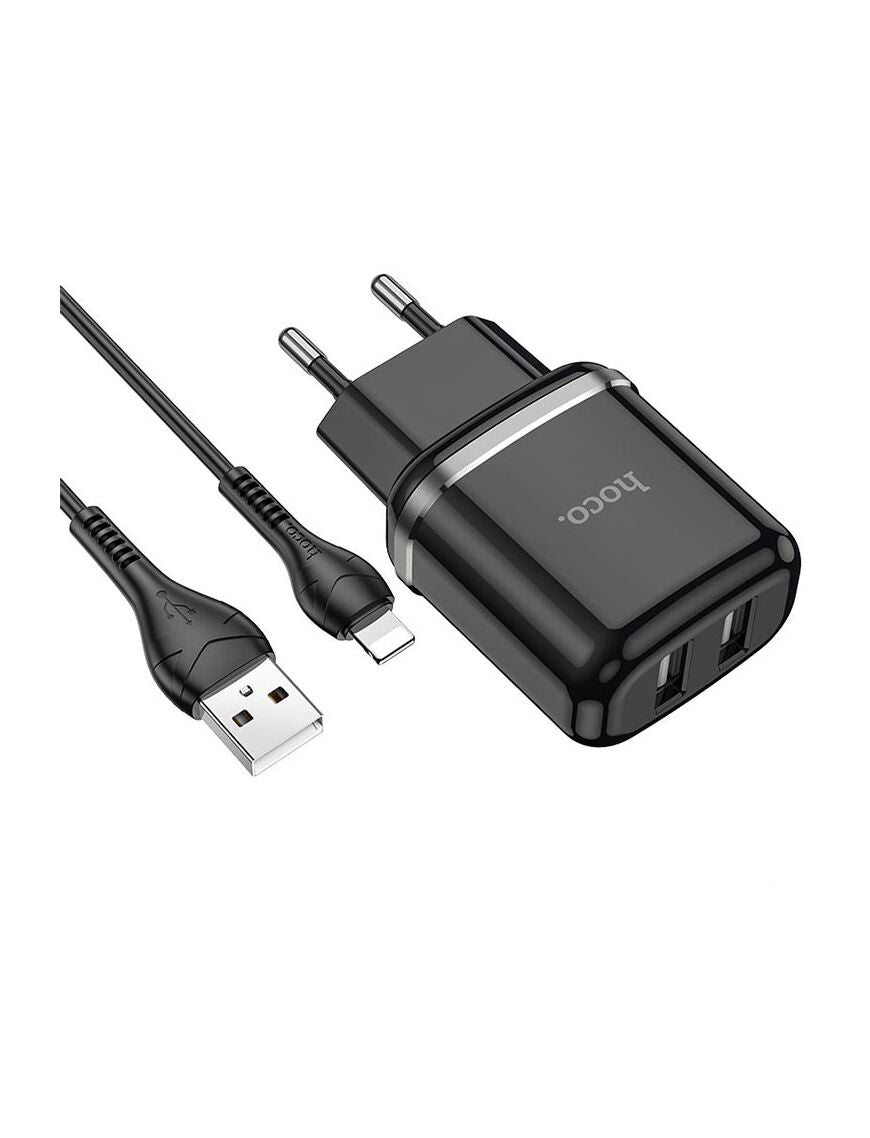 Incarcator retea 2 x USB-A, cu cablu Lightning, 2.4A | BLACK