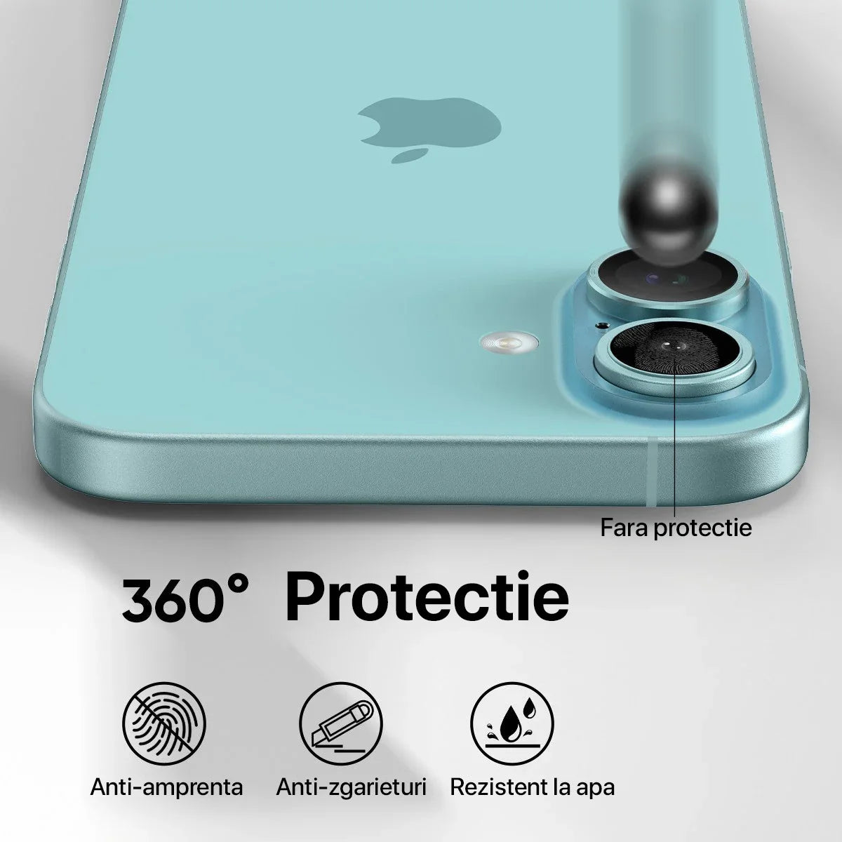 Folie Sticla iPhone 16 , Protectie Camere individuale Negru