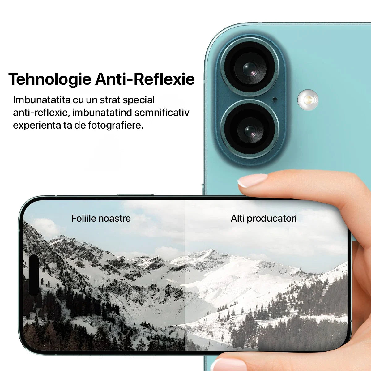 Folie individuala Camera, Apple iPhone 16, Sticlă, Blue