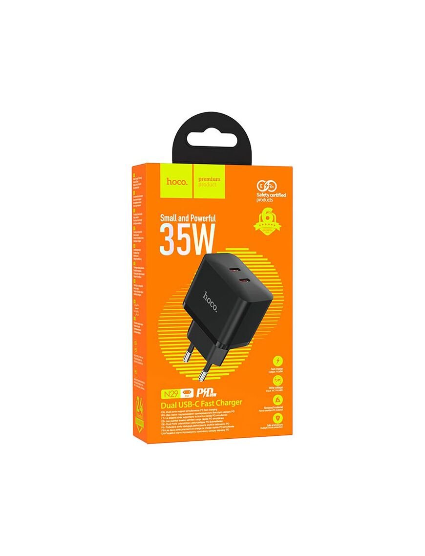 Incarcator retea, PD 35W, 2 x USB-C | BLACK