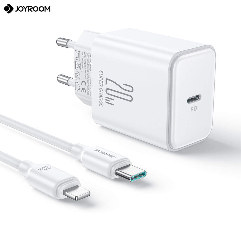 Incarcator rapid priza Joyroom USB Type-C 20W cu cablu Type-C to Lightning inclus alb
