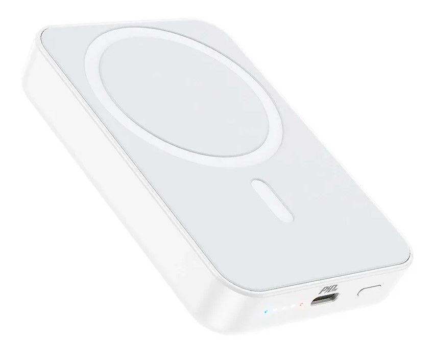 Baterie Externă Magnetică Wireless 15W + PD 20W, 10.000mAh, cu Suport Stand, Albă