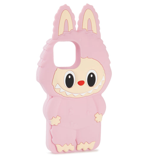 Husă iPhone 14 , Desen 3D Labubu, Silicon Moale,Pink