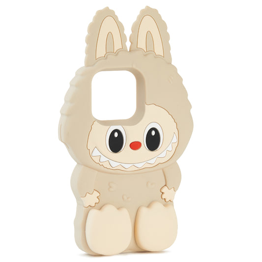 Husă iPhone 15 , Desen 3D Labubu, Silicon Moale,Cream