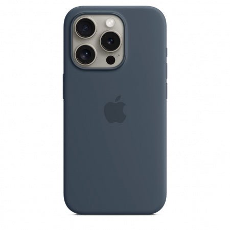 Husa de protectie Apple Silicon cu MagSafe pentru iPhone 15 Pro Storm Blue - mag-genius-accesorii