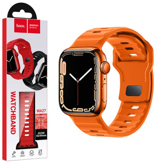 Curea silicon, pentru iWatch, Universal Size (42/44/45/49mm) -Flexibile Band, Stepped,Orange