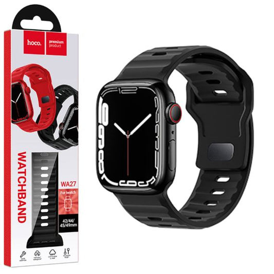Curea silicon, pentru iWatch, Universal Size (42/44/45/49mm) -Flexibile Band, Stepped,Negru