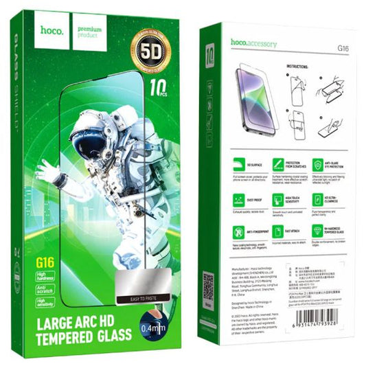 Folie Hoco - iPhone 16 Pro , Full Glue 6D, Large Arc - Clear | Black