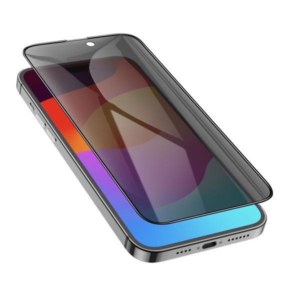 Folie Hoco iPhone 15 Pro Max, Full Glue 6D, DustProof, AntiSpy Privacy | Black