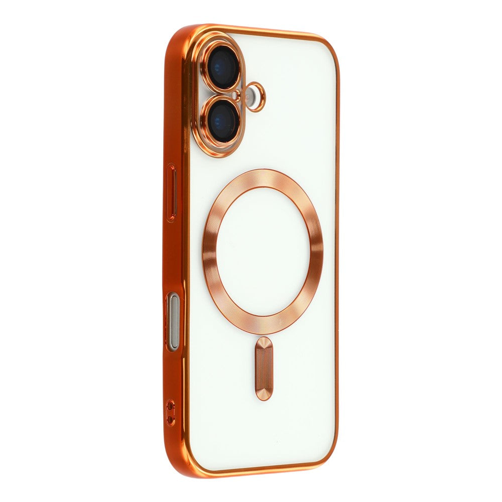 Husa  iPhone 17, cu MagSafe, ElectroPlated,transparent, rama ORANGE
