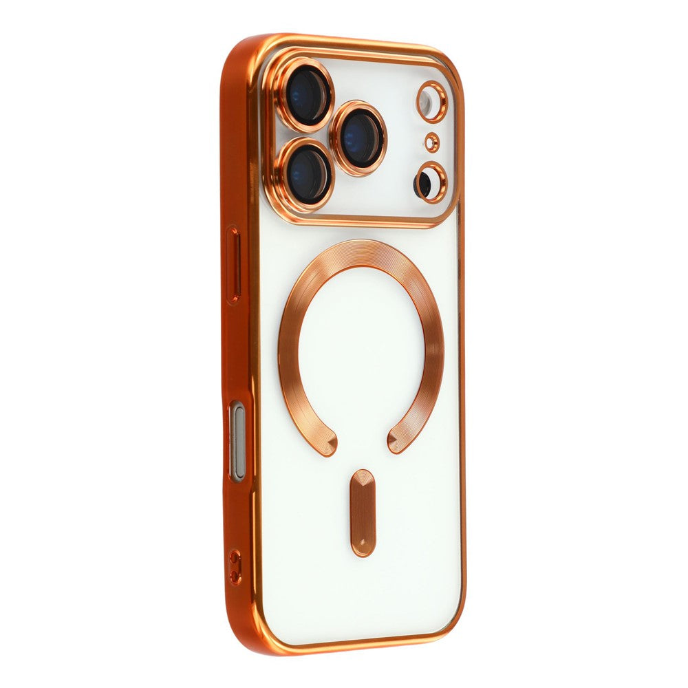 Husa iPhone 17 Pro, cu MagSafe, ElectroPlated, tranparenta, rama ORANGE