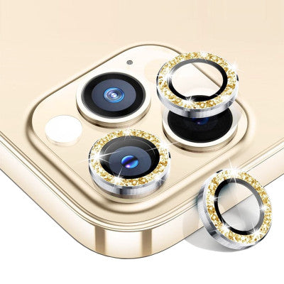 Protectie Camere Individuale din Sticla cu Diamante Gold Pentru iPhone 14 Pro