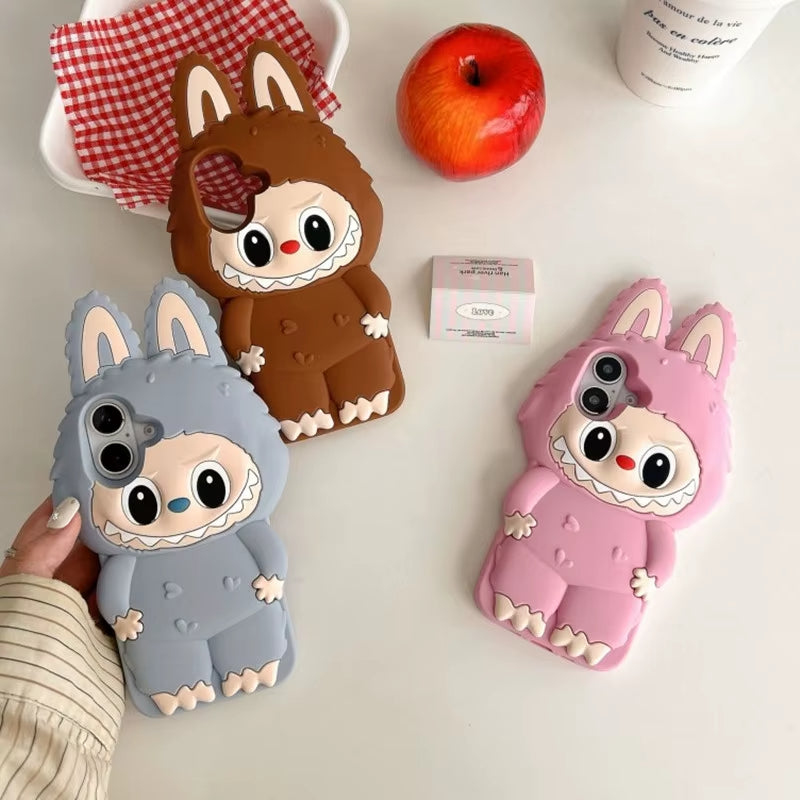 Husă iPhone 13 Pro , Desen 3D Labubu, Silicon Moale,Cream