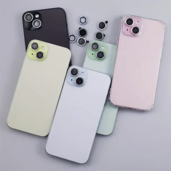 Protecție Camere Individuale iPhone 13 din Sticlă cu Diamante Roz