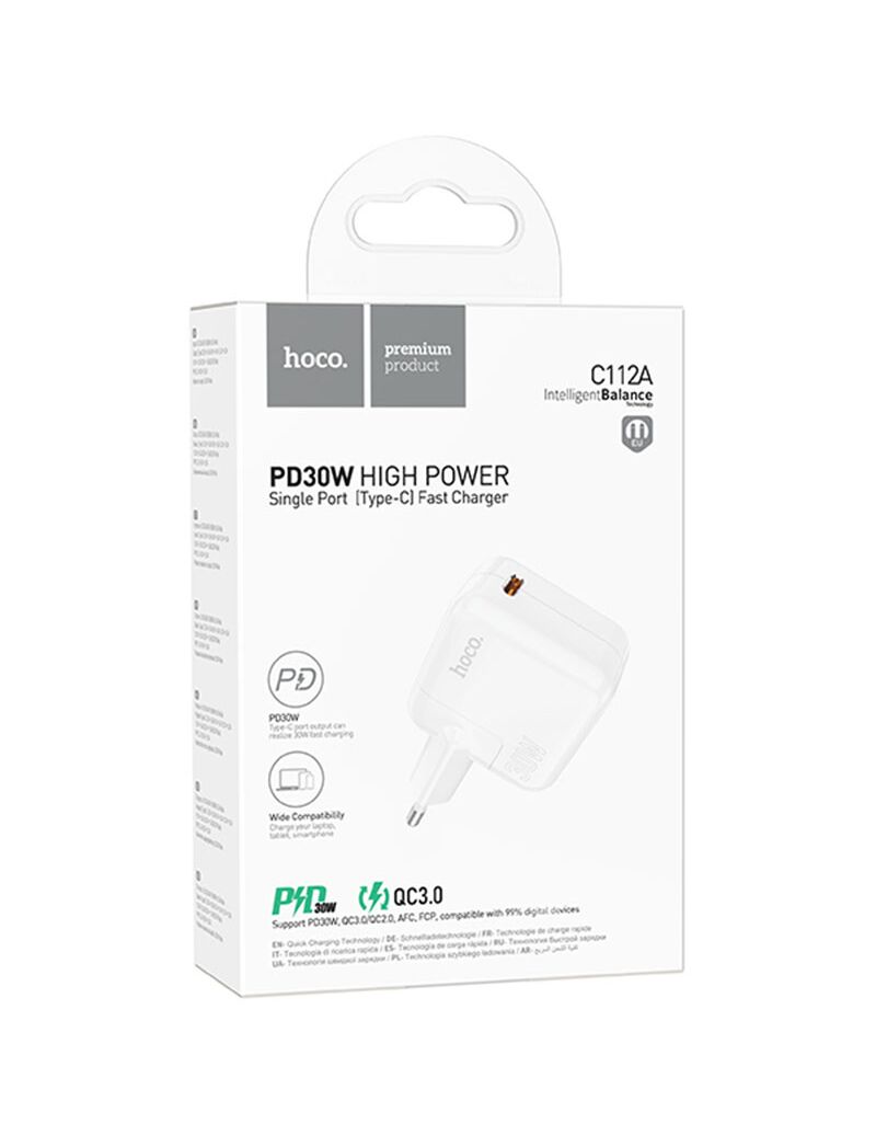 HOCO Incarcator retea, USB-C PD 30W, QC3.0, WHITE