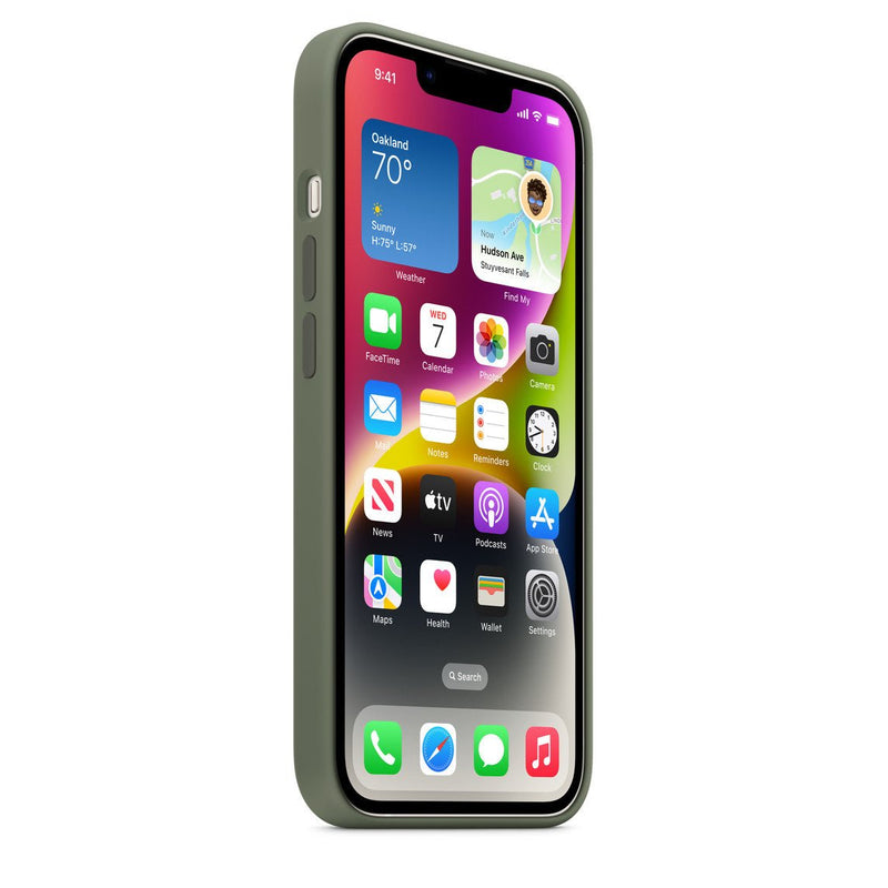 Husa de protectie Apple cu MagSafe pentru iPhone 14, Silicon Olive - mag-genius-accesorii