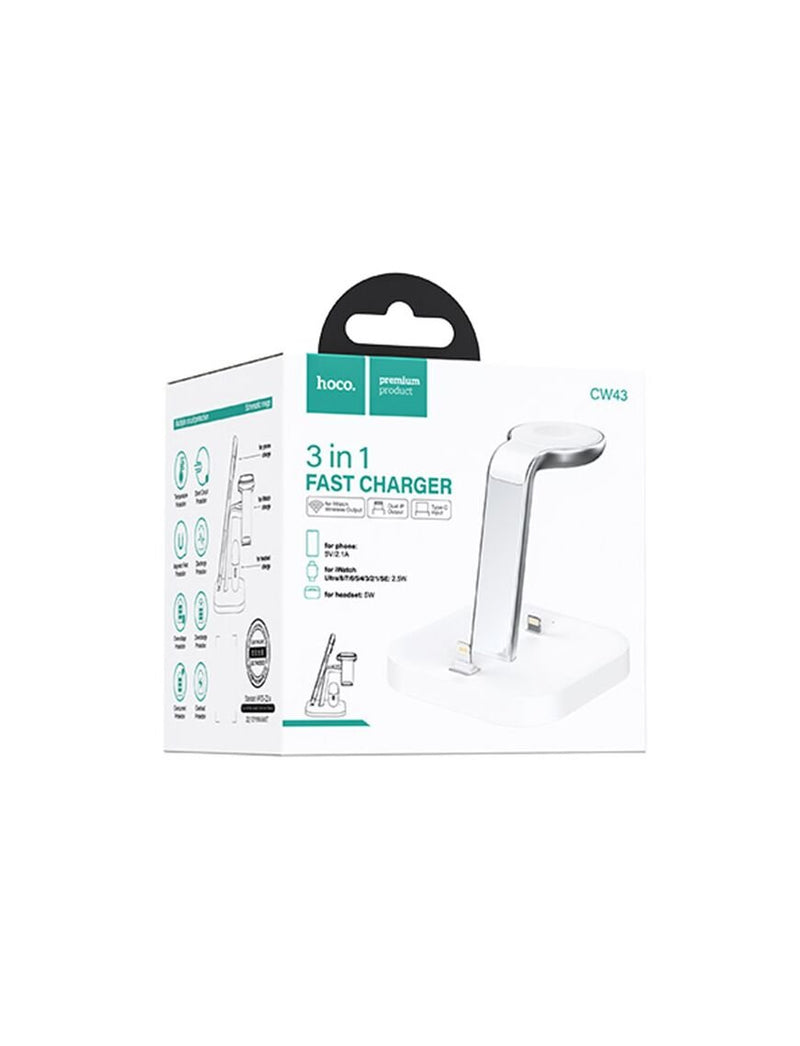 Incarcator office, 3 in 1, iPhone, iWatch, Casti | WHITE - mag-genius-accesorii