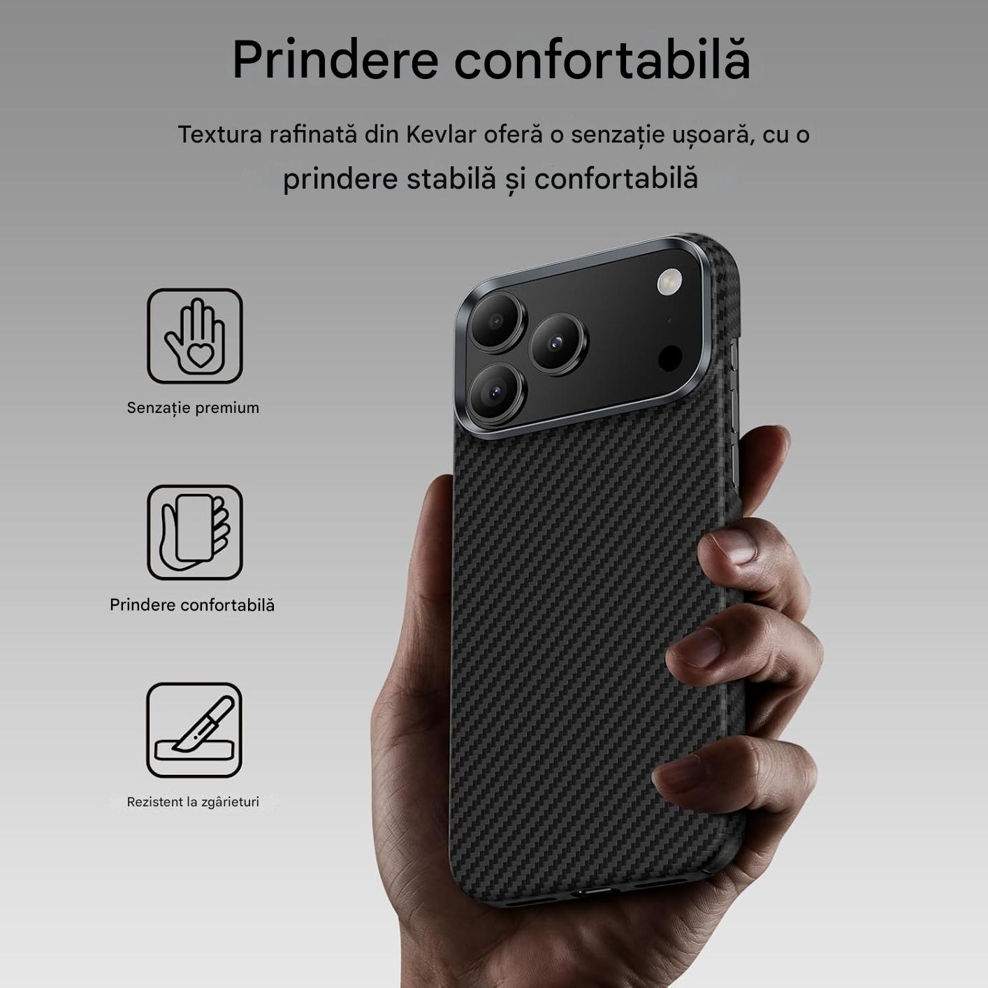 Husa MagEZ Kevlar iPhone 17 Pro Max, Aramida 600D cu functie MagSafe