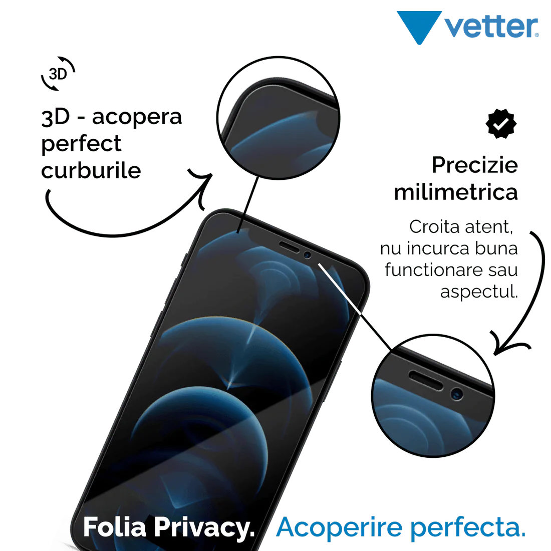 FOLIE IPHONE 12 PRO, 12, 3D PRIVACY SERIES - mag-genius-accesorii