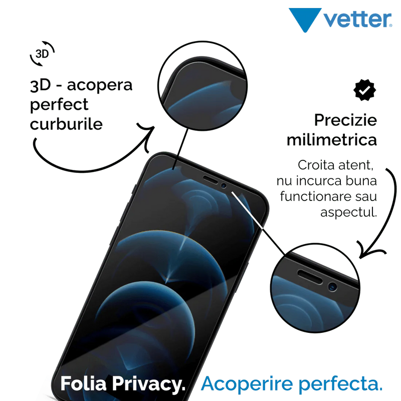 FOLIE IPHONE 12 PRO, 12, 3D PRIVACY SERIES - mag-genius-accesorii