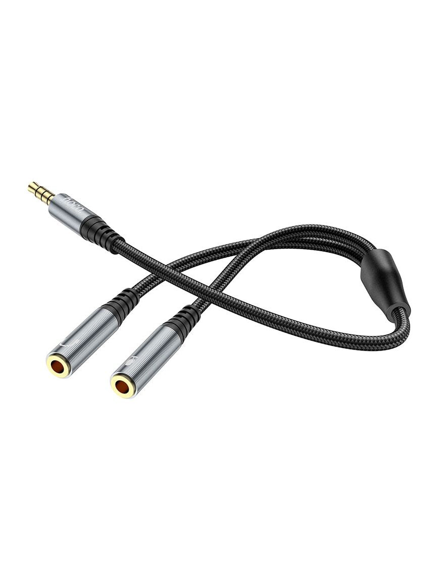 Cablu Audio, 2 x Female 3.5mm la 1 x Male 3.5mm, 25cm  BLACK