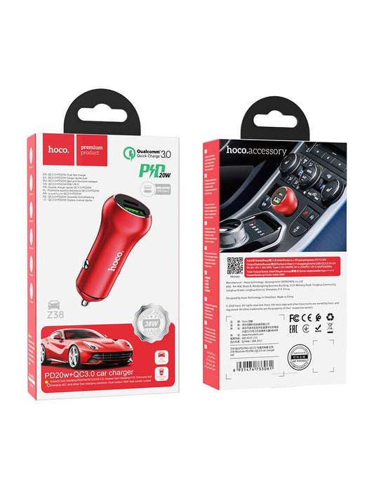 Incarcator auto, USB-A 18W, USB-C PD 20W | RED - mag-genius-accesorii