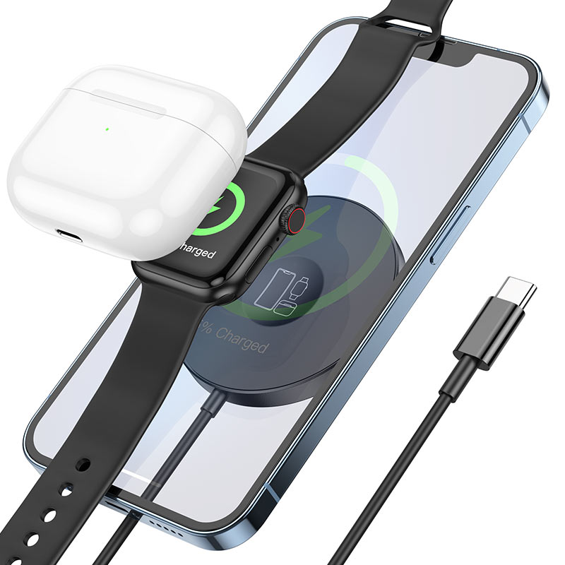 Incarcator Wireless 3 in 1, Magnetic, Hoco CW41 Delight, Type-C, 15W, Negru - mag-genius-accesorii