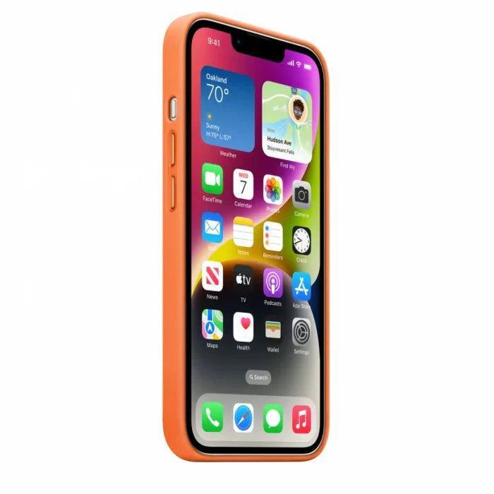 Husa compatibila cu iPhone 14 cu MagSafe, Piele - Culoare Orange