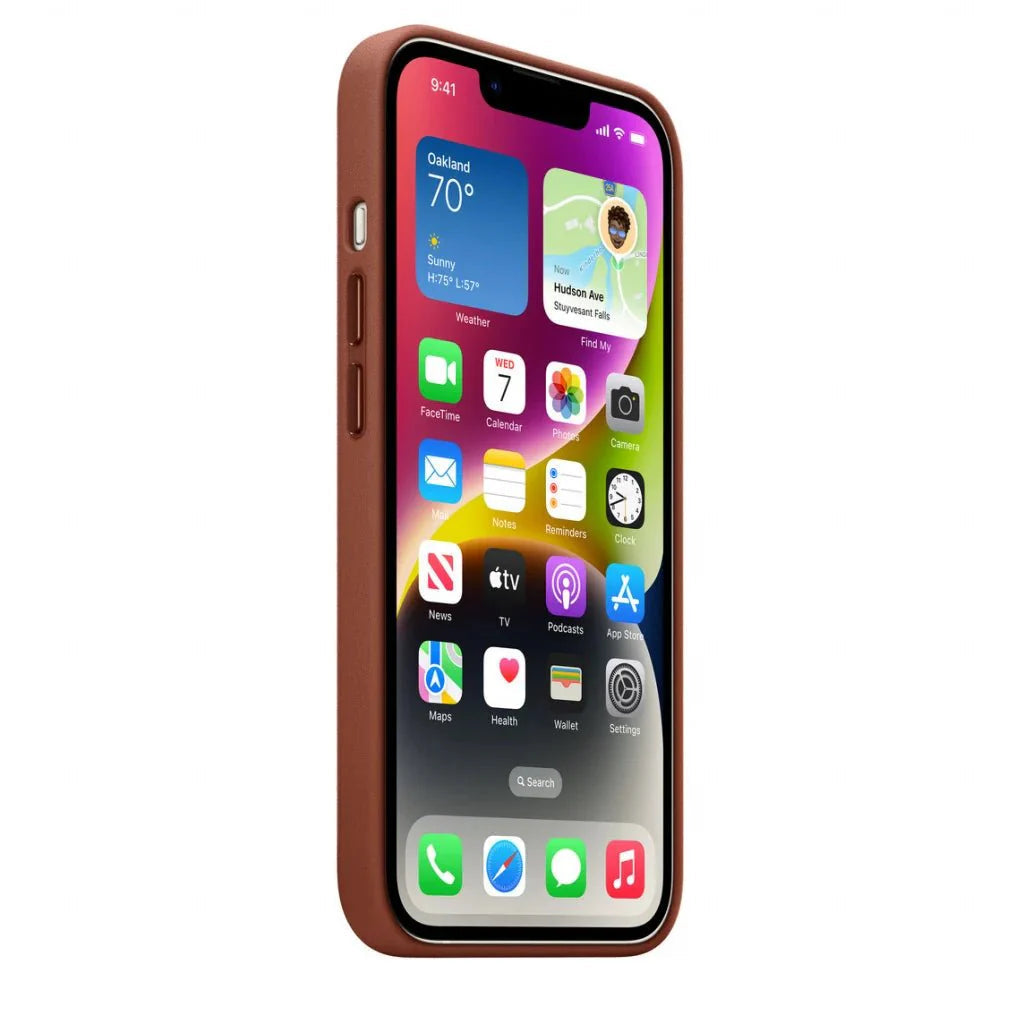 Husa compatibila cu iPhone 14, cu MagSafe, Piele - Culoare Umber