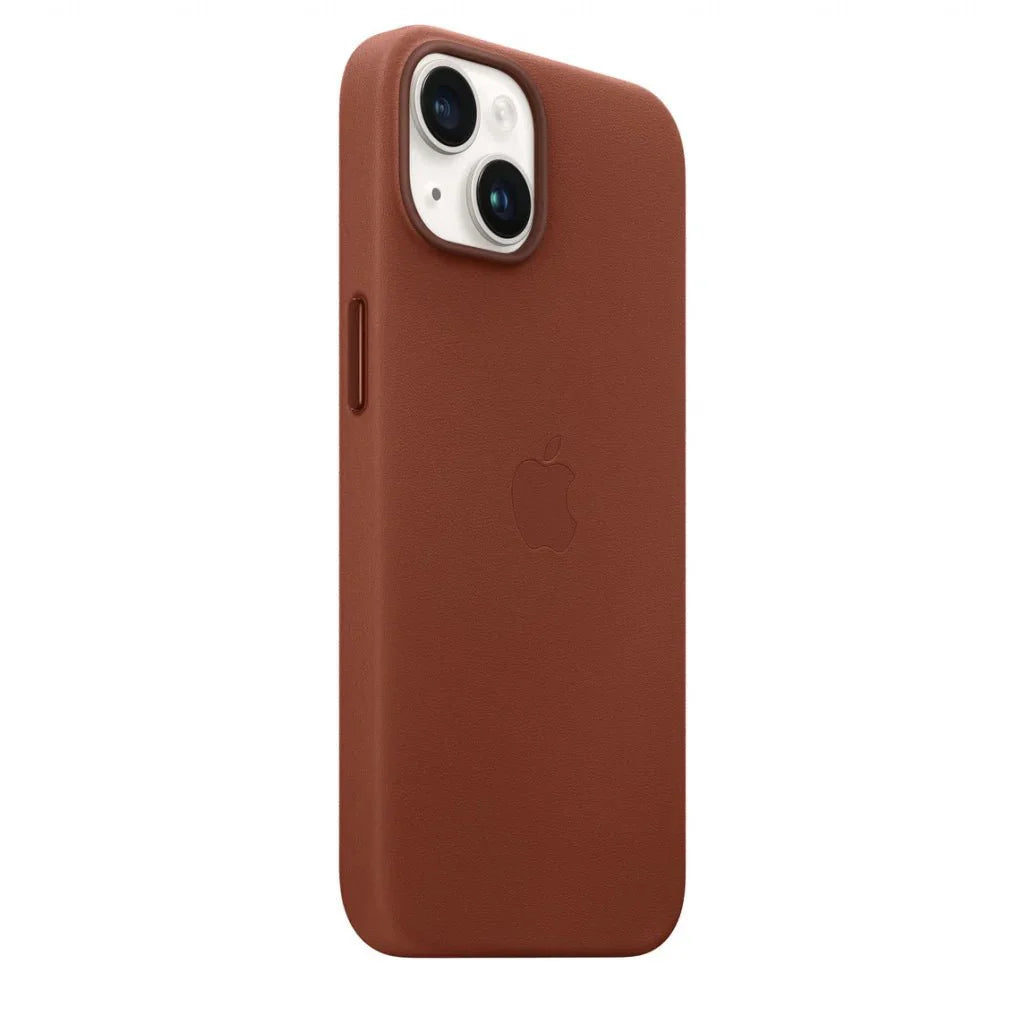 Husa compatibila cu iPhone 14, cu MagSafe, Piele - Culoare Umber