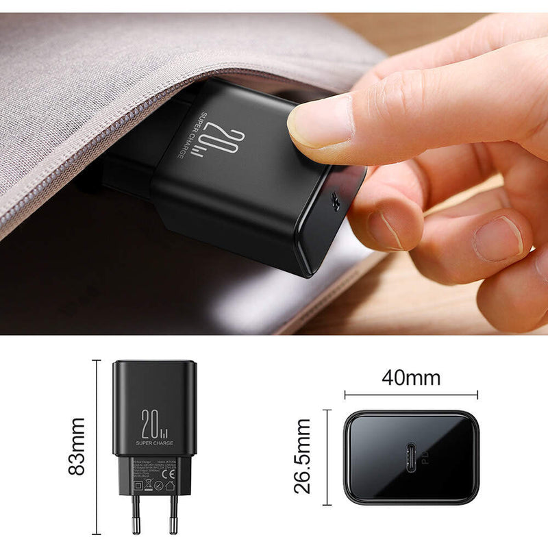 Incarcator rapid priza Joyroom USB Type-C 20W cu cablu Type-C to Lightning inclus negru (JR-TCF06) - mag-genius-accesorii