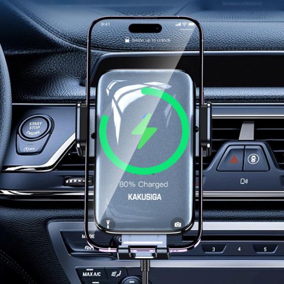 Suport Auto cu incarcare Wireless, 10W, cu cleme laterale, montaj Grila/Bord, brat ajustabil,
