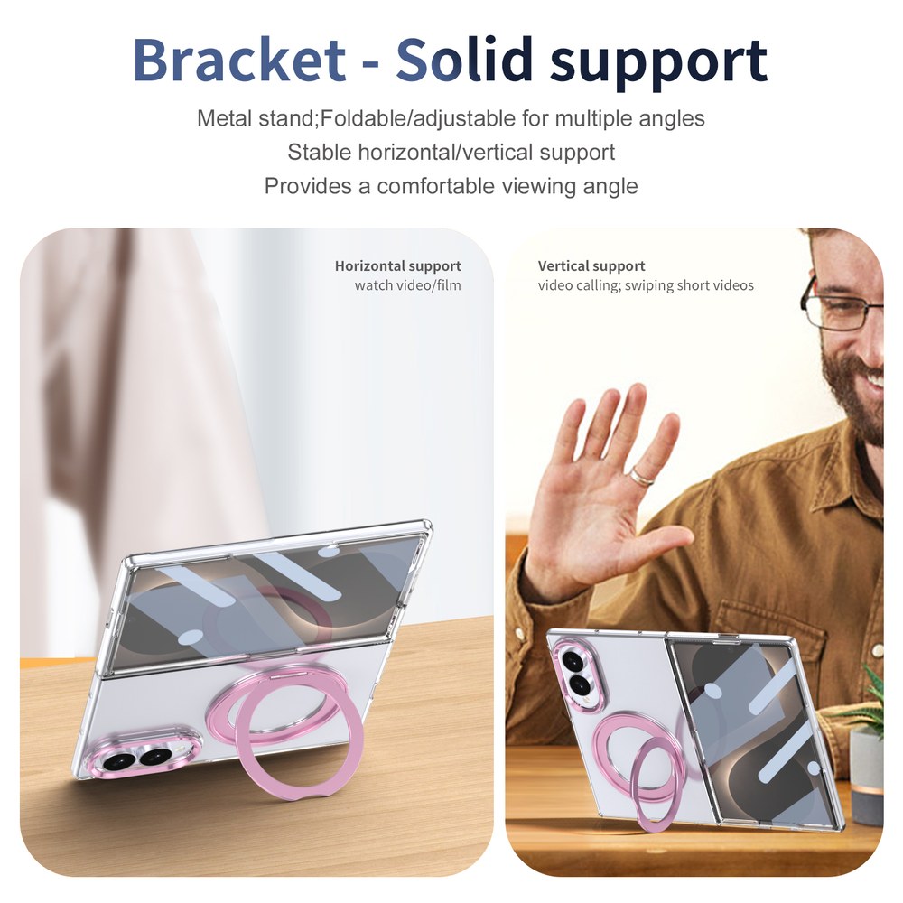 Husă Samsung Z Fold 8 MagRing integrală, Clear/Pink