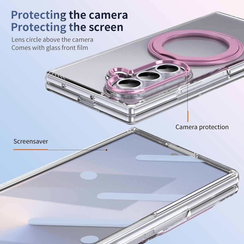Husă Samsung Z Fold 8 Ultra MagRing integrală, Clear/Pink