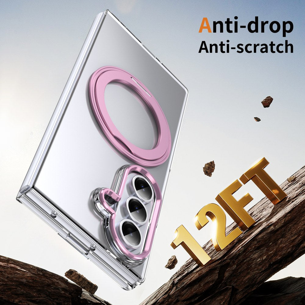 Husă Samsung Z Fold 8 Ultra MagRing integrală, Clear/Pink