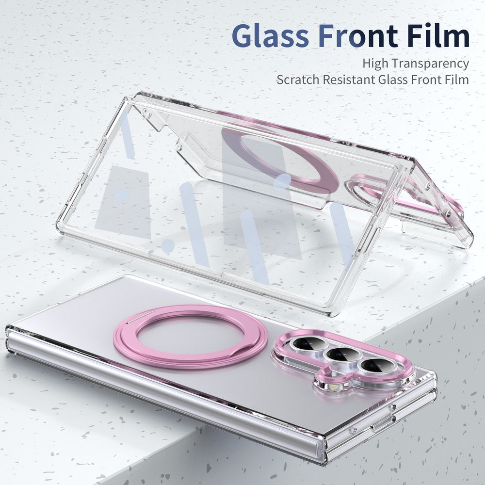 Husă Samsung Z Fold 8 Ultra MagRing integrală, Clear/Pink